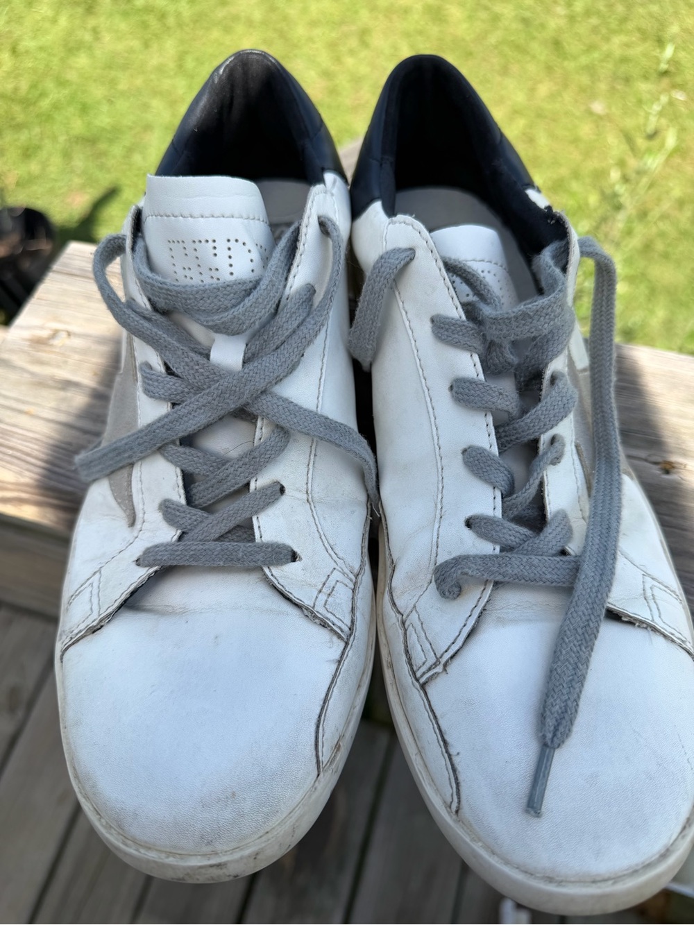 Golden Goose Superstar White Leather Sneakers with Gray Laces and Black Heel